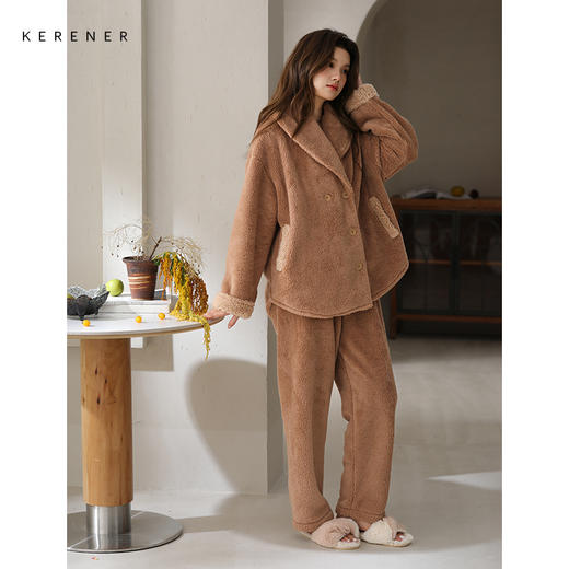 可人儿原创冬季舒棉绒女士睡衣韩系加厚保暖可外穿珊瑚绒家居服 商品图2