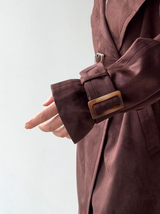 SIJIA｜AW2507 酒红麂皮长款皮风衣 商品图4