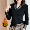 KQL 359H8359加厚磨毛蕾丝拼接V领气质上衣洋气t恤修身打底衫 商品缩略图0