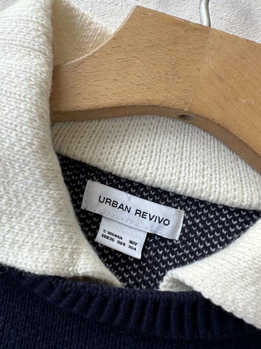 贝壳三 美式复古字母提花假两件毛衣学院风翻领长袖针织衫C102814 商品图4