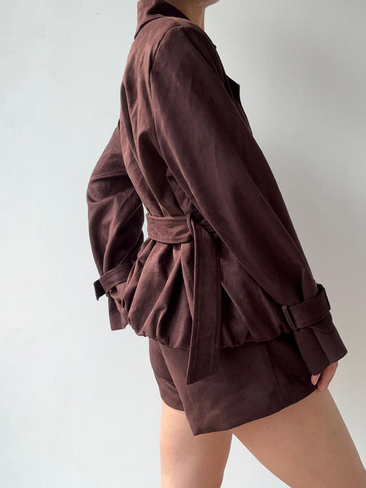 SIJIA｜AW2506 酒红麂皮收腰短皮风衣 商品图9