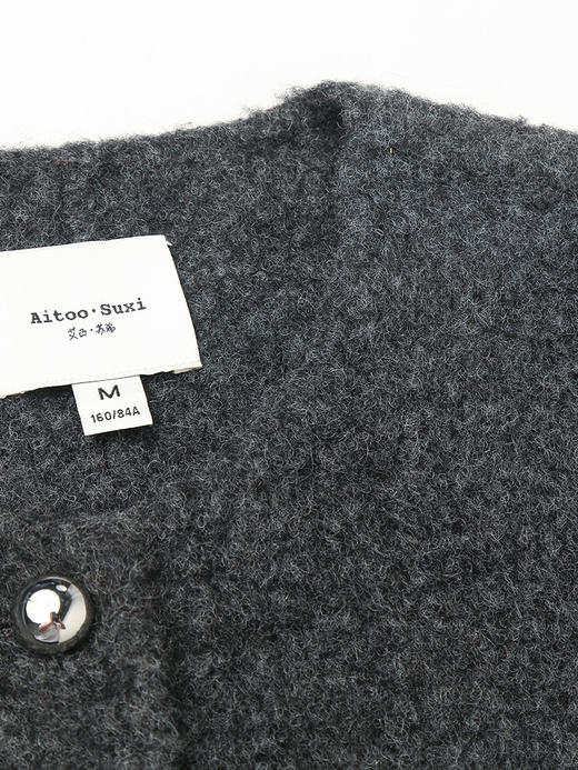 法式小香风深灰色粗花呢短款外套 圆领单排银扣口袋设计 秋冬高级感修身名媛风上衣 商品图2