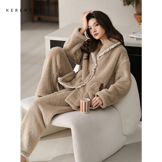 可人儿原创冬季舒棉绒女士睡衣韩系加厚保暖可外穿珊瑚绒家居服 商品图3