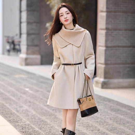 赫本风双面呢斗篷大衣，可拆卸围脖气质显瘦羊毛外套HR-8292 商品图0