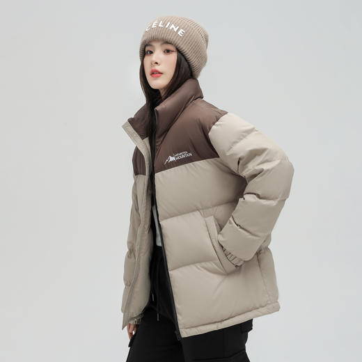 半身缘男女装 冬季男女同款三防面料立领短款撞色拼接羽绒服2566 商品图0