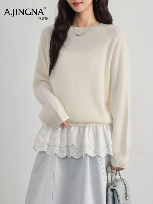 【100%羊毛】阿菁娜秋季新款100%羊毛拉毛针织衫云朵触感松弛感廓形F30D301003 商品图2