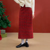西遇复古红色棋盘格纹毛呢裙女冬季新款高腰显瘦A字半身裙V3755283 商品缩略图2