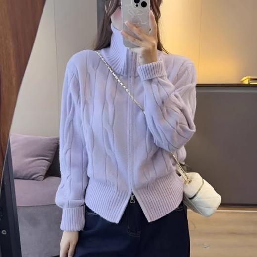 百蓝茵高领双拉链毛衣外套女2025新款秋冬宽松设计感洋气长袖针织衫上衣★ 商品图0