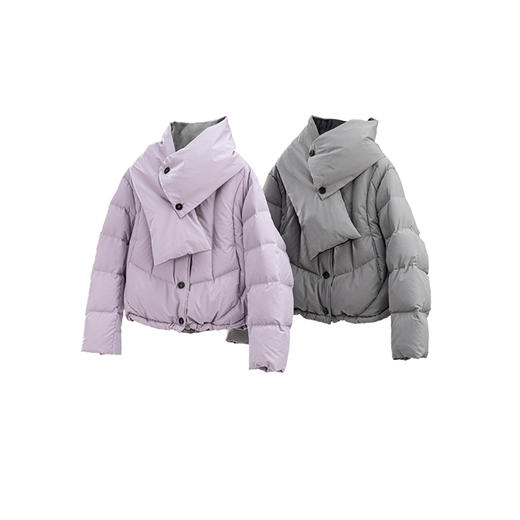 特绽放766朵/人人爱羽绒服·90白鸭绒宽松圆领带围脖小短款羽绒服 商品图4