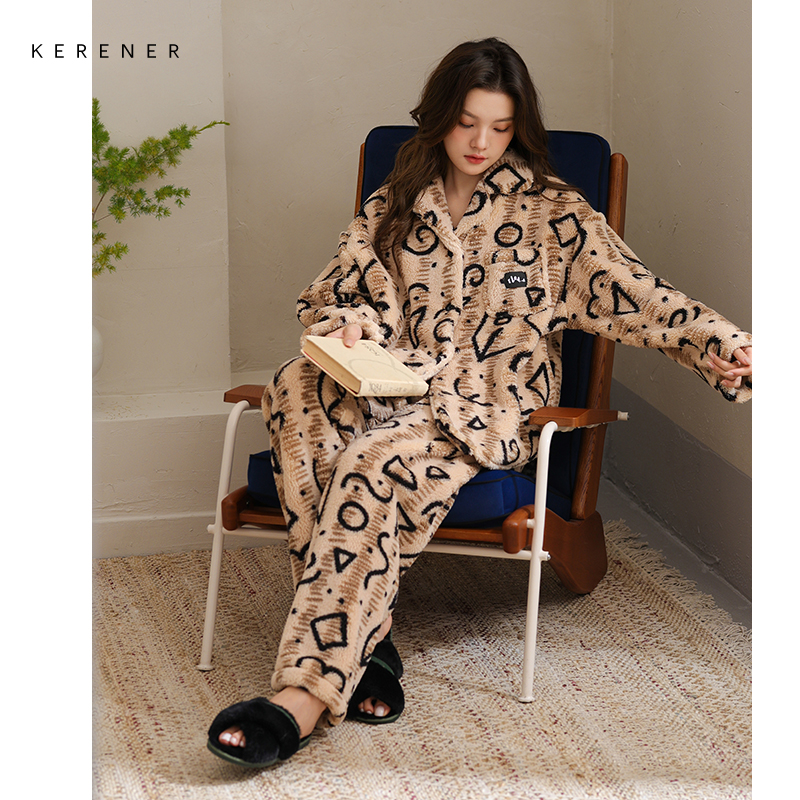 可人儿原创冬季舒棉绒女士睡衣韩系加厚保暖可外穿珊瑚绒家居服