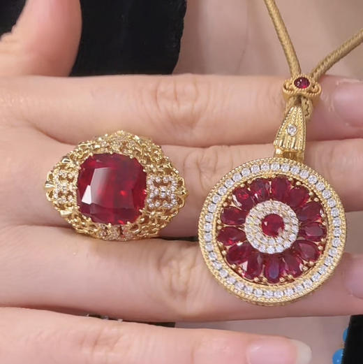 GAONAS  时尚贵气豪横臻奢金色红戒指11685JR 商品图5