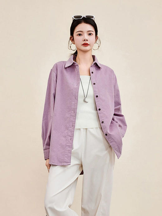 「秋日来信」香芋紫全棉灯芯绒衬衣，绝美显白穿搭，将浪漫与温柔定格【3-5天发货】 商品图6