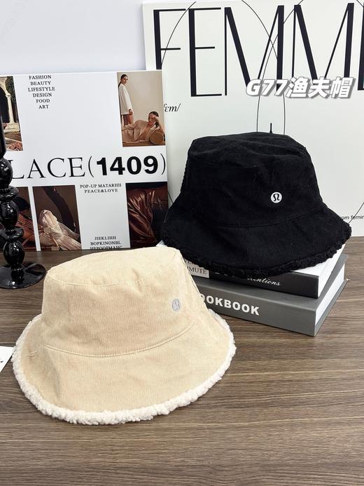 LULU双面可戴羊羔绒加厚渔夫帽来啦，一面灯芯绒一面羊羔绒 商品图3