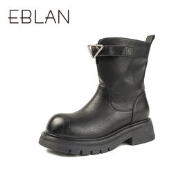 伊伴冬季百搭经典色质感金属扣短靴休闲中短靴B25505310