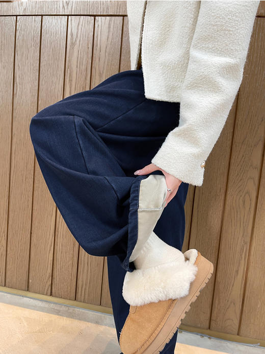 DaNiu复古怀旧蓝加绒慵懒垂感牛仔裤 遮胯遮肉显瘦 秋冬新款加绒牛仔裤女2025新款秋冬季直筒宽松美式复古小个子加厚阔腿裤子 商品图3