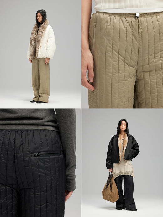 素舶 百搭竖条绗缝显瘦显腿长直筒休闲长裤保暖棉裤 商品图1