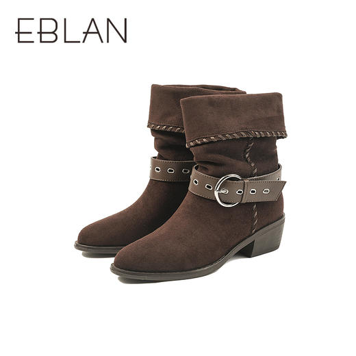 伊伴冬季一靴多穿堆皱西部尖头牛仔靴休闲中短靴B25590605 商品图4