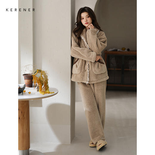 可人儿原创冬季舒棉绒女士睡衣韩系加厚保暖可外穿珊瑚绒家居服 商品图1