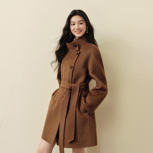 【严选】诗凡黎100%绵羊毛风衣式立领大衣25冬新款系带富家千金双面呢外套7GB170881 商品图4