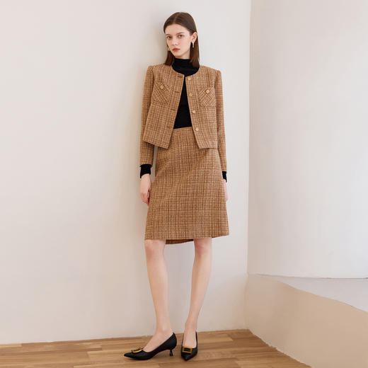 IWY/气质名媛小香风套装女秋冬新款高级感气质咖色职业套裙CS2483 商品图0