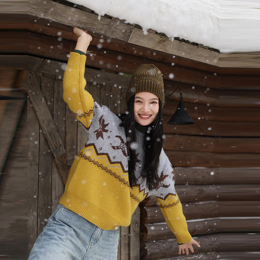 绽放735朵/设计感费尔岛撞色纯羊毛圆领套头羊毛针织衫女新款毛衣 商品图1