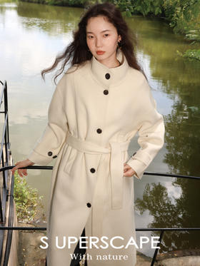 素舶 牦牛绒绵羊毛 分割线立领长款双面呢大衣