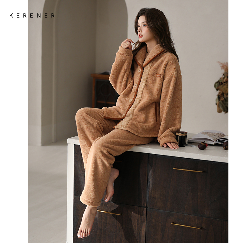可人儿原创冬季羊羔绒女士睡衣韩系加厚保暖可外穿珊瑚绒家居服
