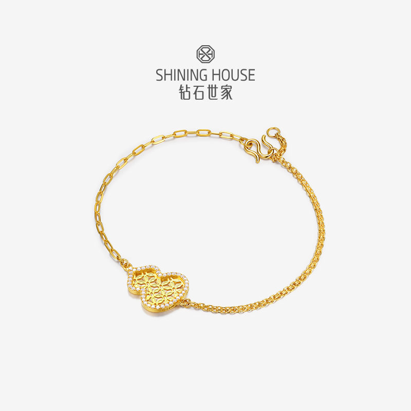 【八方衔运纹】【 玲珑宝葫 】钻石世家  玲珑宝葫系列 足金葫芦镶钻手链 【黄金产品不支持无理由退换货】预计3-5天发货