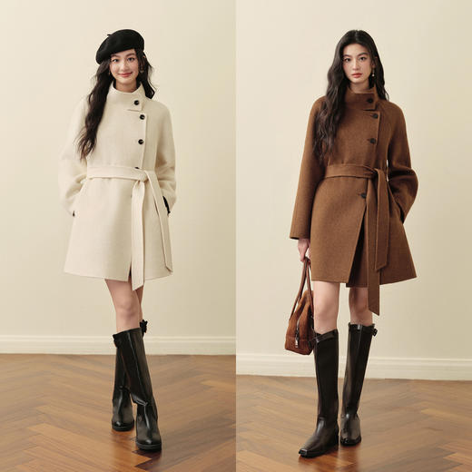 【严选】诗凡黎100%绵羊毛风衣式立领大衣25冬新款系带富家千金双面呢外套7GB170881 商品图1