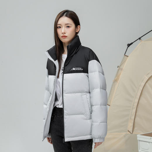 半身缘男女装 冬季男女同款三防面料立领短款撞色拼接羽绒服2566 商品图1