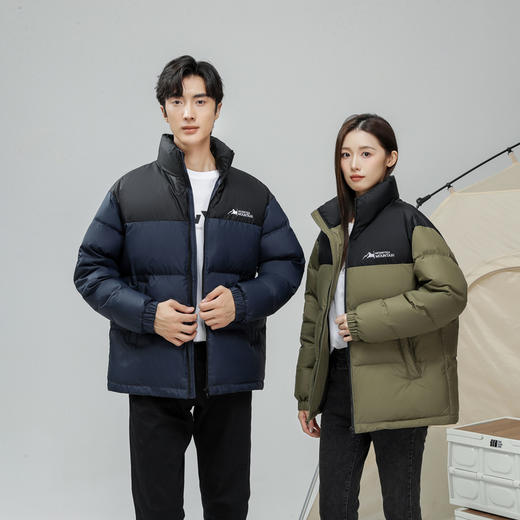 半身缘男女装 冬季男女同款三防面料立领短款撞色拼接羽绒服2566 商品图3