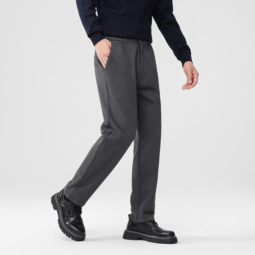 罗蒙男士休闲裤毛呢臻质感纹理半松紧腰设计撞色腰里直筒时尚百搭长裤 商品图5