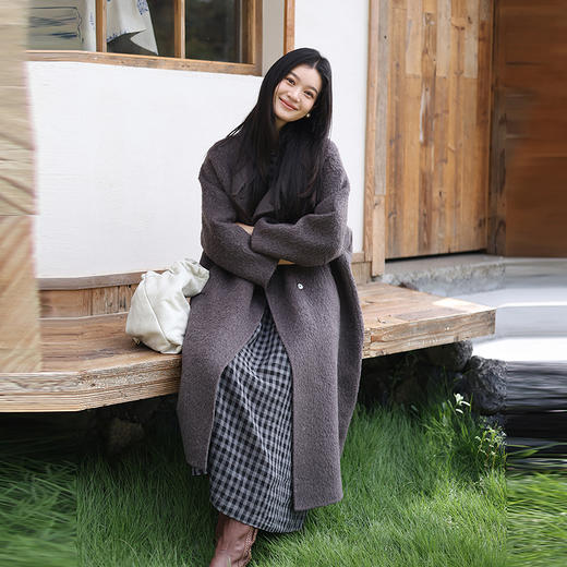 绽放757朵/du市丽人呢大衣·羊毛立体绒感立领长款毛呢外套呢大衣 商品图2