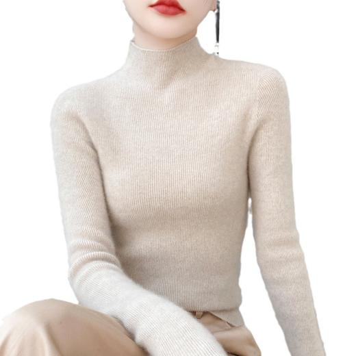 TS-202无缝抽条半高领纯羊毛衫女修身毛衣百搭秋冬灰色针织打底羊绒衫 商品图4