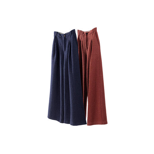 绽放726朵/热红酒·羊毛混纺针织毛呢半腰松紧捏褶休闲直筒长裤 商品图4