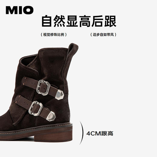 MIO米奥西部靴冬季新款圆头粗跟中筒搭扣切尔西靴复古纯色靴M255612850 商品图4