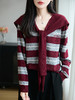 百蓝茵新款精纺外套女秋季毛衣V领针织开衫披肩条纹刺绣字母上衣★ 商品缩略图5