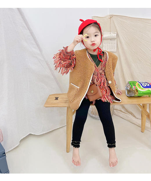 柠檬舒品儿童加绒木耳边九分打底裤NK355 商品图3