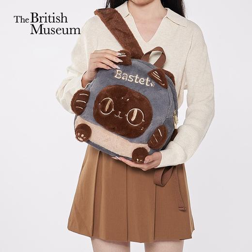大英博物馆 盖亚·巴斯特系列 毛绒拼接猫头公仔双肩包-灰棕色 商品图0