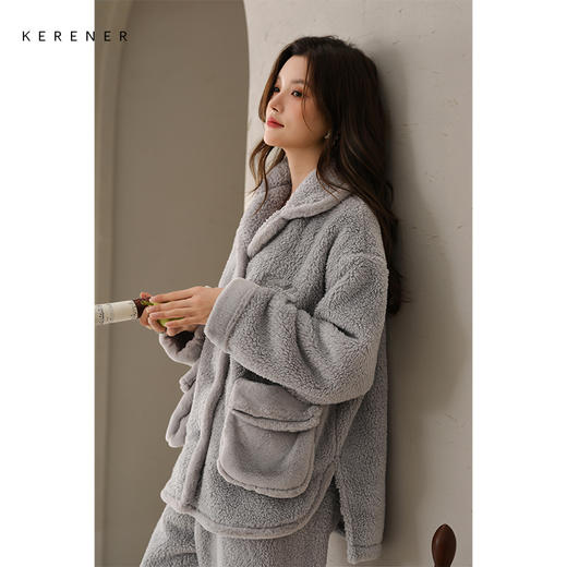 可人儿原创冬季舒棉绒女士睡衣韩系加厚保暖可外穿珊瑚绒家居服 商品图3