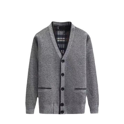 新款新品  冬季中年男加绒毛衣开衫 加厚V领中老年爸爸装针织外套中年男士毛衣外套 商品图4