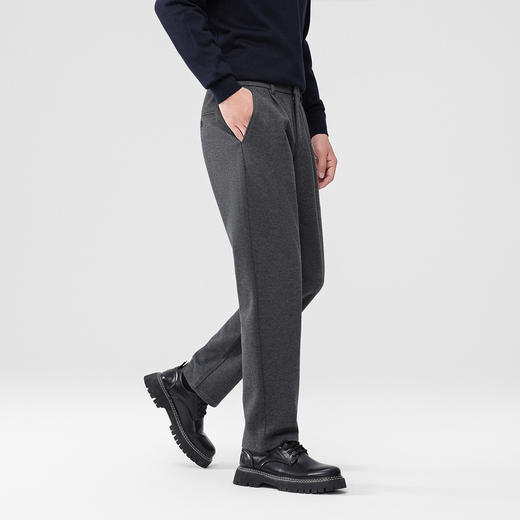 罗蒙男士休闲裤毛呢臻质感纹理半松紧腰设计撞色腰里直筒时尚百搭长裤 商品图3