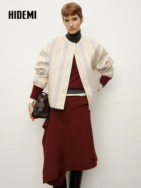 HIDEMI 进口长毛水波马海毛绵羊毛混纺渐变色缎面外套渐变色