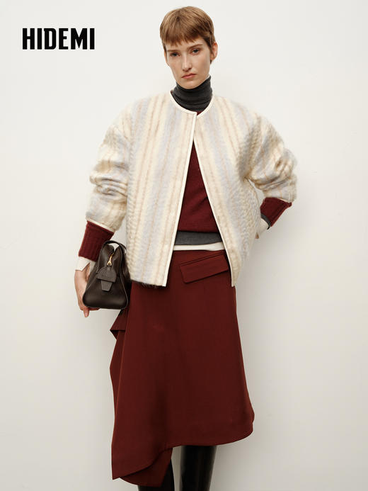 HIDEMI 进口长毛水波马海毛绵羊毛混纺渐变色缎面外套渐变色 商品图0