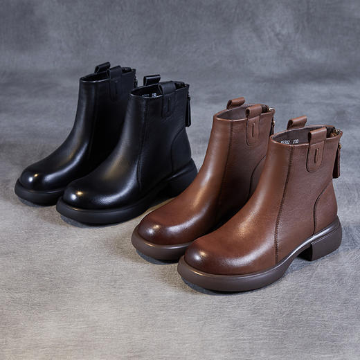 ZM233338秋冬新款英伦风马丁靴女复古真皮软底拉链靴子牛皮切尔西瘦瘦短靴 商品图3