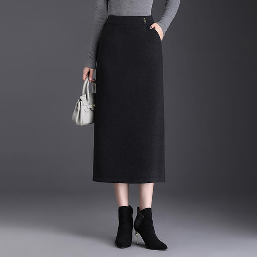 秋冬款羊绒半身裙时尚高腰厚款包臀裙中长款开衩一步裙MYX2475 商品图1