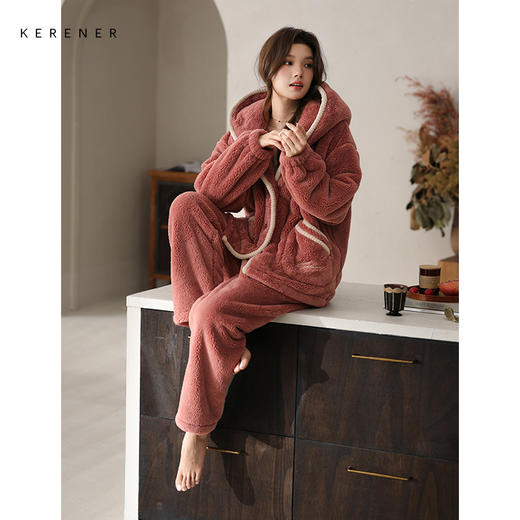 可人儿原创冬季舒棉绒女士睡衣韩系加厚保暖可外穿珊瑚绒家居服 商品图3