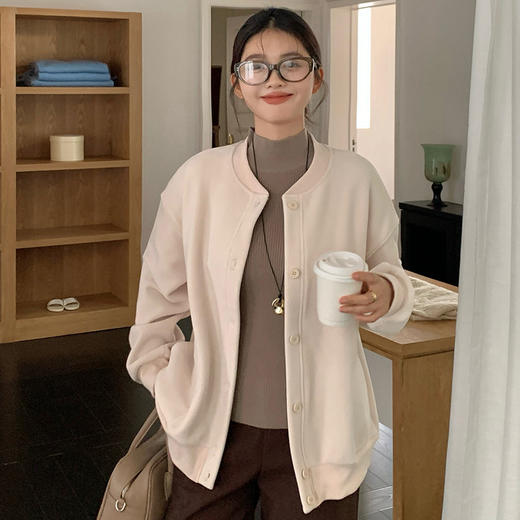 【加厚摇粒绒外套】秋冬纯色暖绒纽扣开衫 韩系保暖长袖上衣 百搭显瘦棒球服外套 商品图6