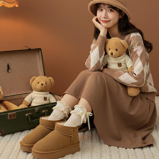 GUGENG古耕 羊毛雪地靴短靴 反绒牛皮保暖靴子 650220 商品图1