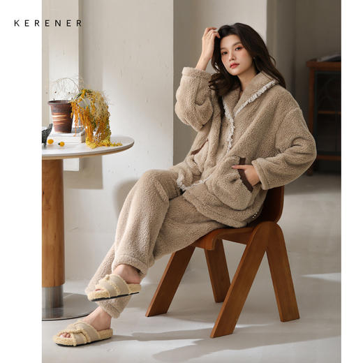 可人儿原创冬季舒棉绒女士睡衣韩系加厚保暖可外穿珊瑚绒家居服 商品图0